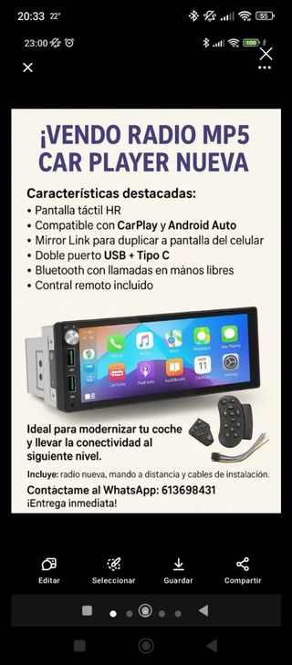 Radio MP5 Coche CarPlay Android Auto