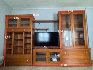 Conjunto salón madera maciza vitrinas