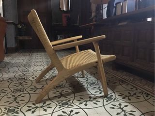 Butaca madera y cuerda beige/marrón