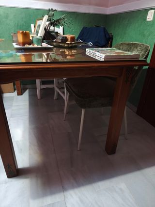 Mesa Comedor Madera Maciza y Cristal