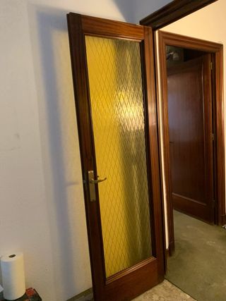 Puertas vintage madera cristal amarillo. 65x205 cu