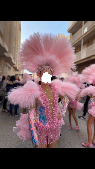 Traje Carnaval Niña Rosa Palo Talla Xs