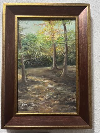 Cuadro paisaje otoñal madera y metal