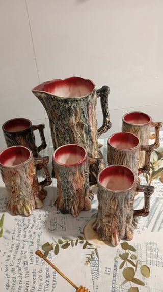 Caraffa effetto baule vintage e 6 bicchieri