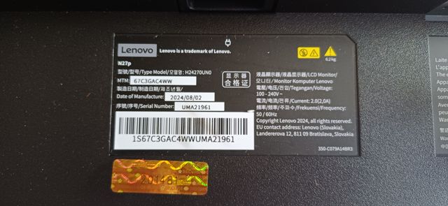 Monitor Lenovo N27p UHD USB-C