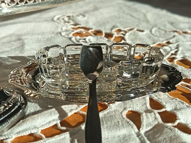 Saliera vintage in cristallo e acciaio inox