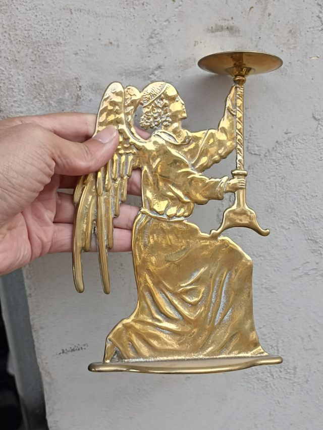 Figura ángel candelabro bronce inglés