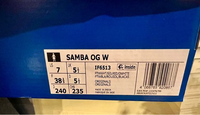 Adidas Samba Blanco/Rojo Talla 38 2/3