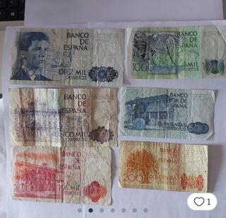 Lote 6 Billetes Pesetas Originales Año 1980.