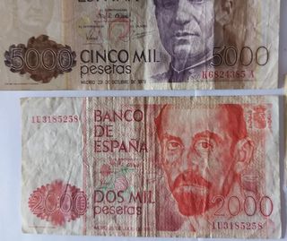 Lote 6 Billetes Pesetas Originales Año 1980.