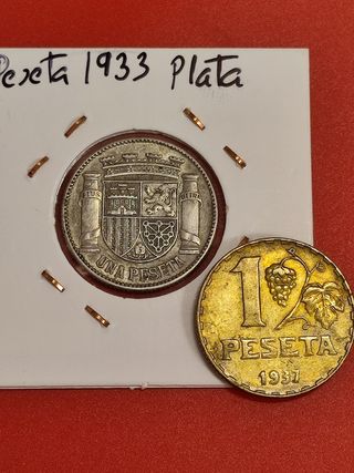2 Pesetas Plata 1933 y Latón 1937