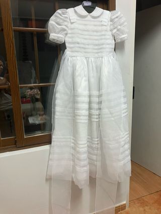 Vestido blanco comunión organza lazo