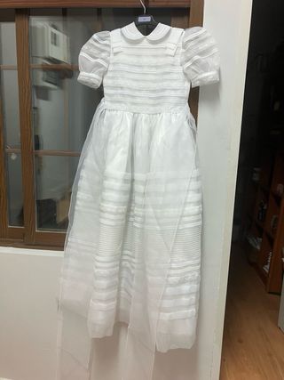 Vestido blanco comunión organza lazo