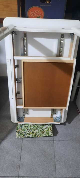 Mesa de madera maciza blanca con cajón, extensible