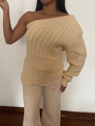 Jersey manga asimétrica punto beige