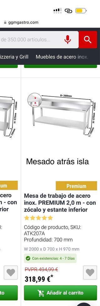 Tavolo da lavoro in acciaio inox 2m