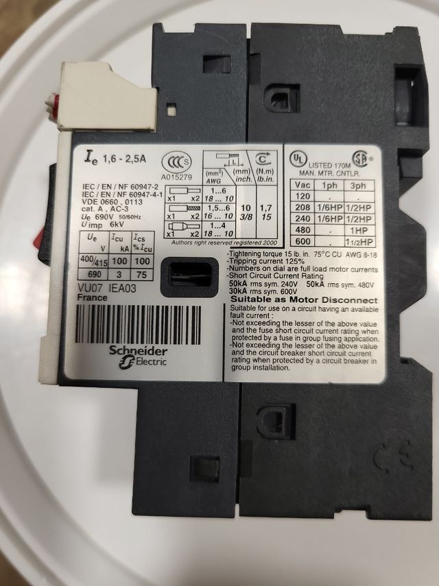 Disyuntor Telemecanique GV2ME07 1.6-2.5A