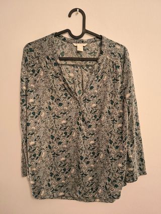 Camisa con estampado de pájaros y flores S/M