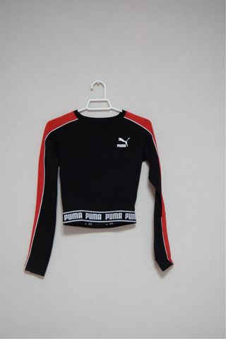 Top Puma Negro y Rojo Manga Larga