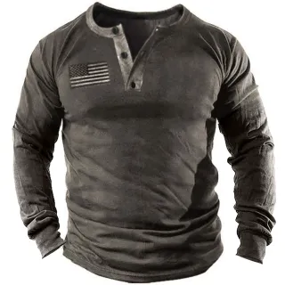 Camisa Henley manga larga hombre gris
