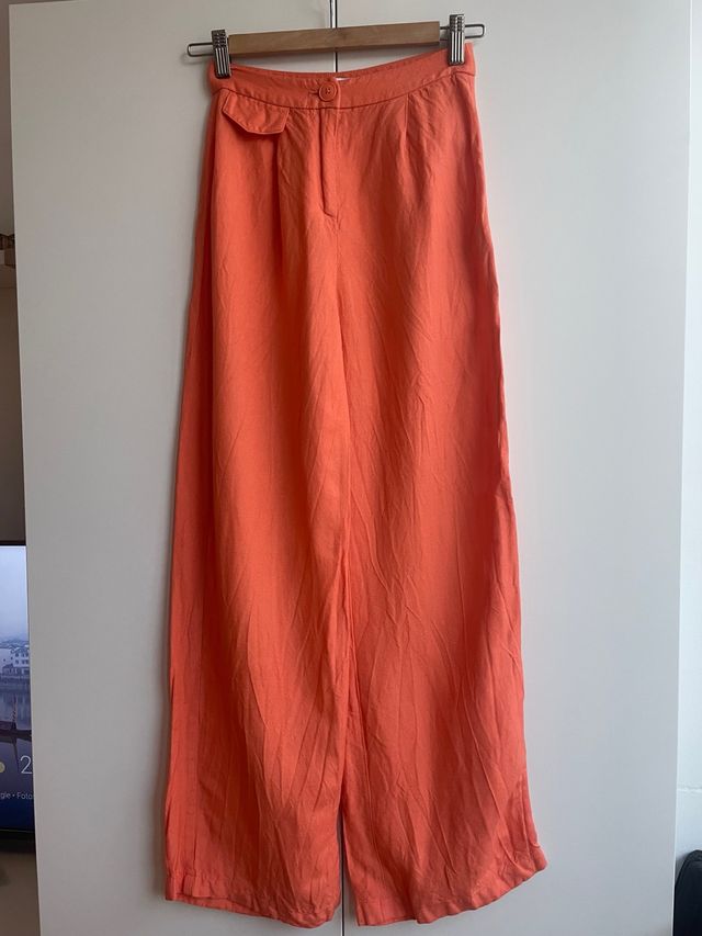 Pantalón ancho lino naranja