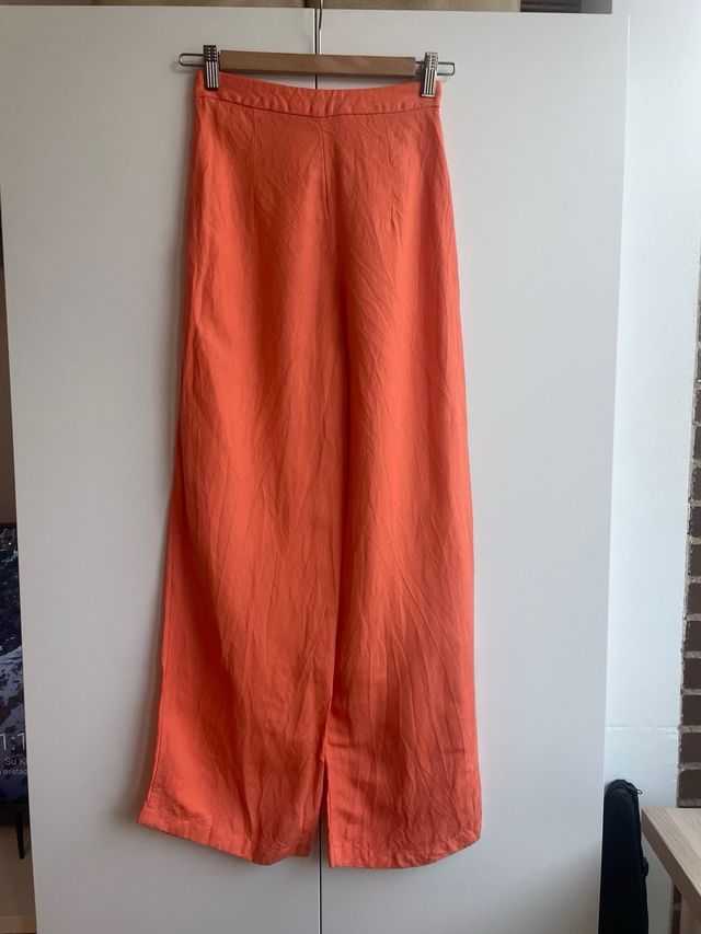 Pantalón ancho lino naranja