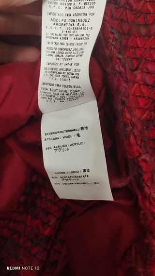 Chaqueta Adolfo Domínguez jaspeada roja T40