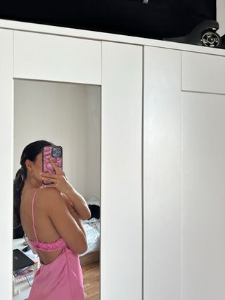 Vestido lencero Zara rosa satinado 