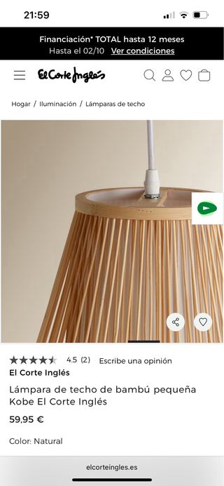 Lámpara de techo bambú El Corte Inglés