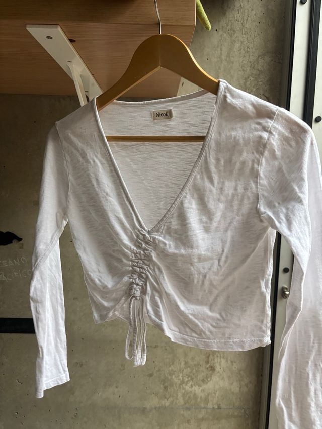 Top Nicoli blanco manga larga fruncido XS