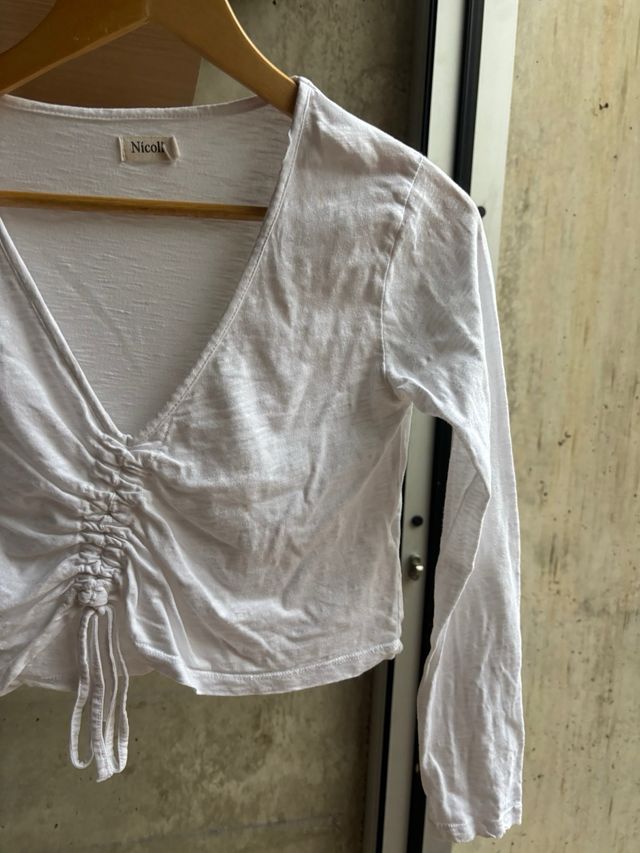 Top Nicoli blanco manga larga fruncido XS