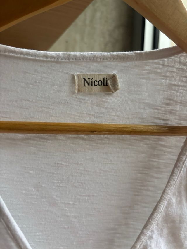 Top Nicoli blanco manga larga fruncido XS