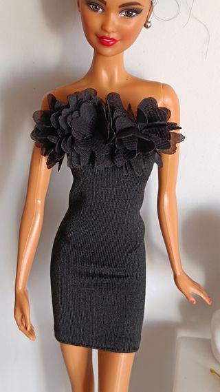 Vestido Barbie Negro Fiesta Flores
