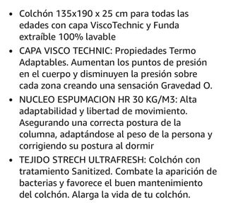 Colchón 135x190 cm hipoalergénico 