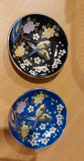 2 Platos mini Porcelana Japonesa Pájaros Flo