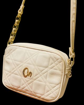 Bandolera piel blanca vintage dorada