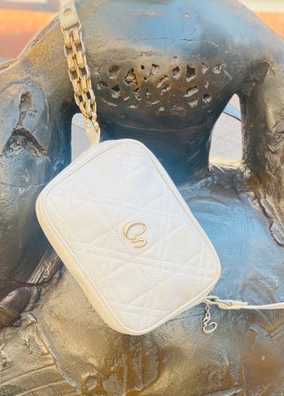Bandolera piel blanca vintage dorada