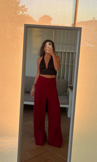 Pantalón ancho rojo cintura alta