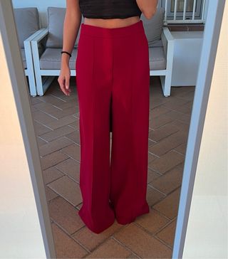 Pantalón ancho rojo cintura alta