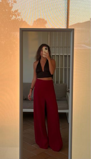 Pantalón ancho rojo cintura alta