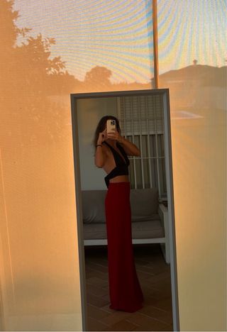 Pantalón ancho rojo cintura alta