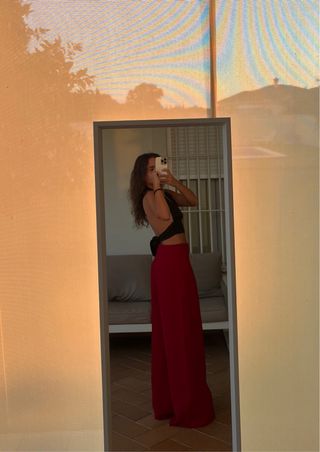 Pantalón ancho rojo cintura alta
