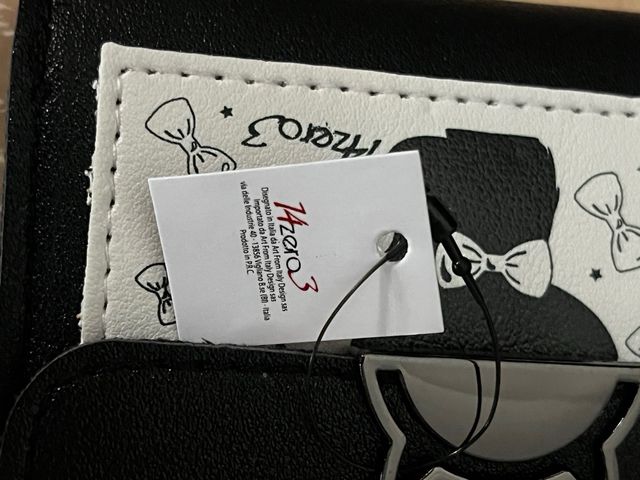 Portafoglio nero tema gattino con fiocchi