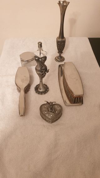 Set tocador antiguo plata y cristal