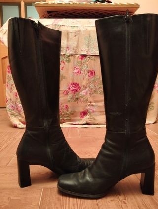 Botas de cuero altas tacón ancho