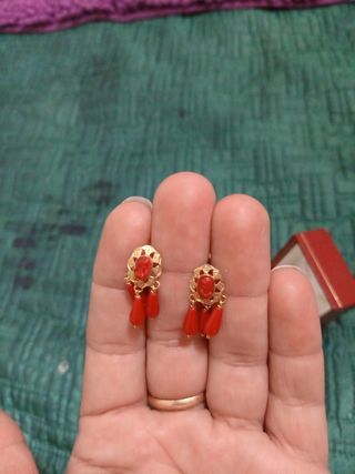 Pendientes Oro 18k Coral Rojo