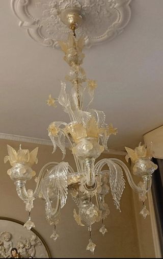 Lampadario Murano Vetro Oro Trasparente