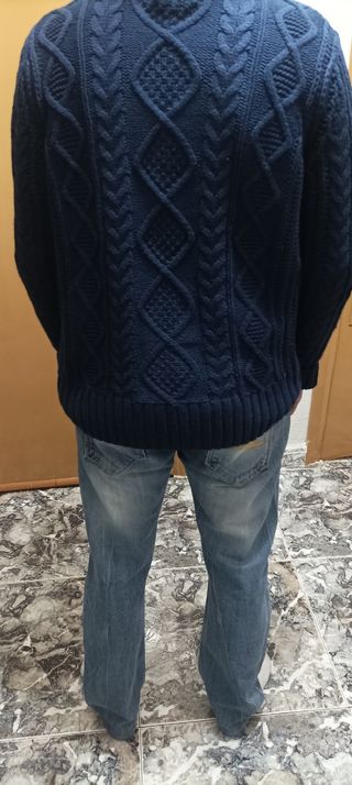 Cárdigan azul marino de punto para hombre. Talla L