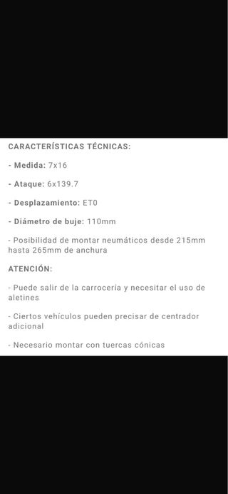 Llantas desplazadas 16 pulgadas ET0 7x16