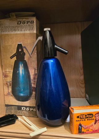 Sifón antiguo azul Dora Autosyphon años 60
